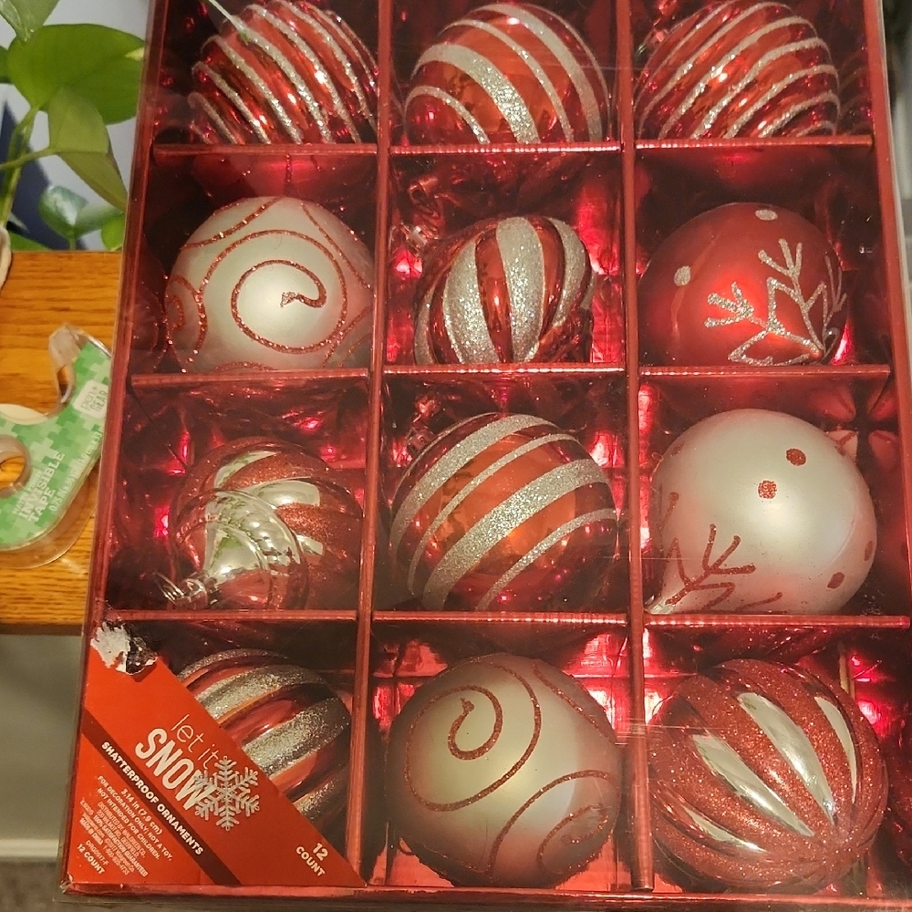 Red and Silver Holiday Ornaments Set